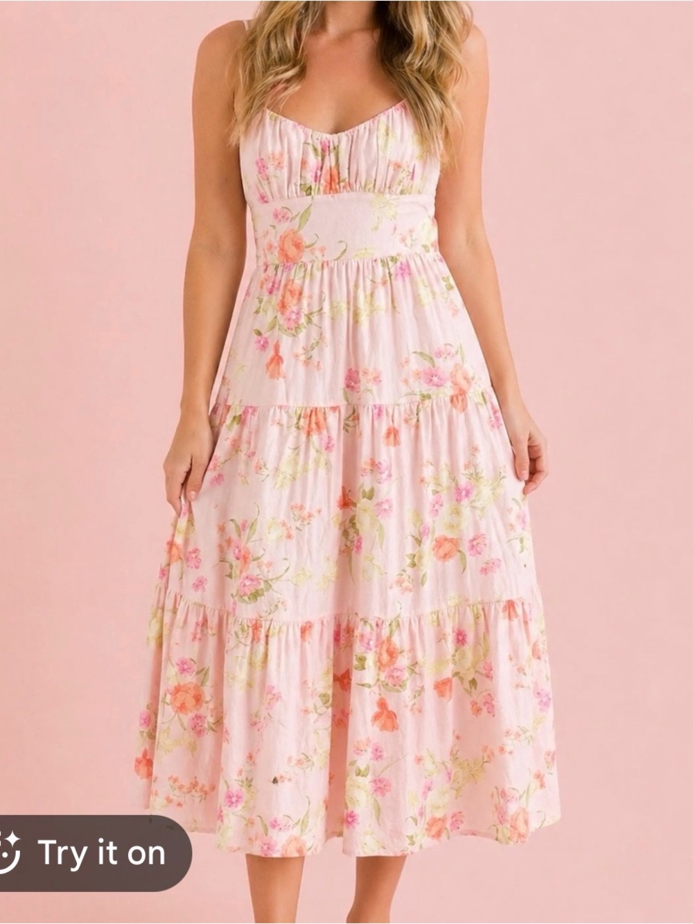 Altar'd State Pink Floral Tiered Midi Dress